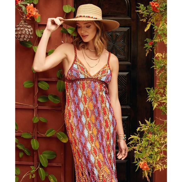 ZARA V-Neck Fringe Hem Multicolor Midi Dress NWT | Size M/L - Picture 11 of 16